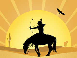 Fototapeta na wymiar Indian on horseback in the desert