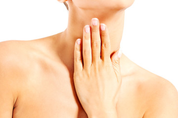 Fototapeta premium Young woman scratching her neck.