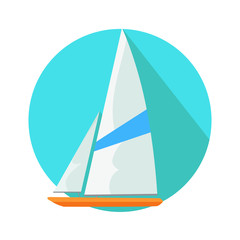 Boat Sign Symbol in Round Web Button. Yacht at Sea