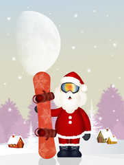 Santa Claus with snowboard