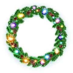 Christmas Wreath, balls isolated. white background. snow. light vector