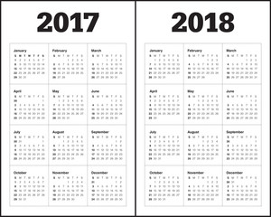 Simple Calendar template for 2017 and 2018