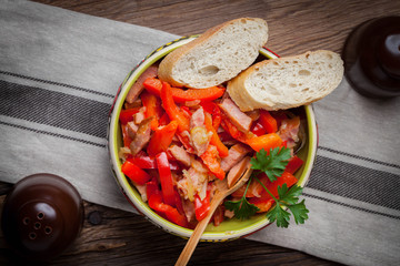 Lecho - stew with peppers, onions and sausages.