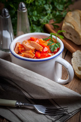 Lecho - stew with peppers, onions and sausages.