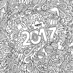 Fototapeta premium Cartoon cute doodles hand drawn New Year illustration