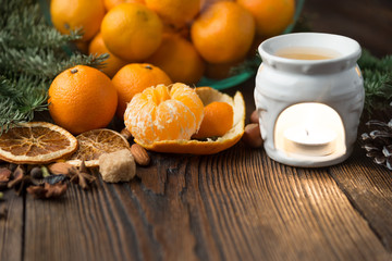 Tangerines  and decorations for the holiday table