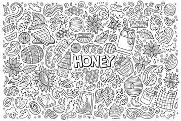 Vector cartoon set of Honey theme objects