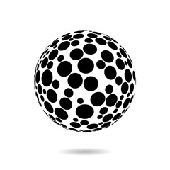 Abstract globe dotted sphere, 3d halftone dot effect. White color, black background. Vector illustration.