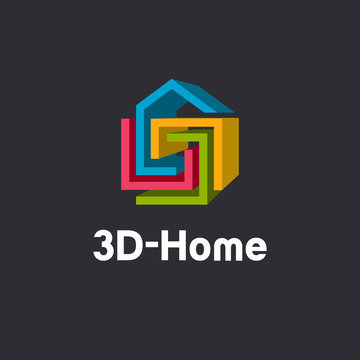 3d home logo template, 3d abstract geometric home symbol, house shape, building company logotype