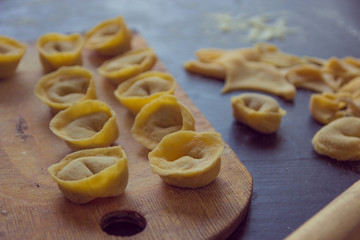 Homemade pasta tortellini from real semolina flour from Italy