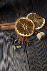 Christmas still life: cinnamon, anise and fir-cones, studio shot
