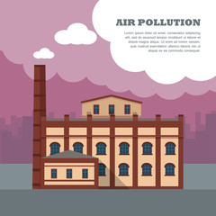 Air Pollution Banner. Factory with Smog Pipes