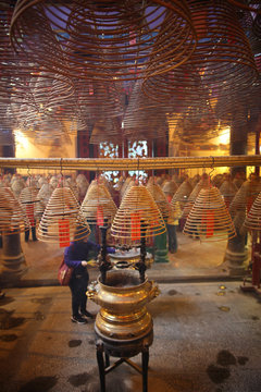 Incense coils in main hall, Man Mo Temple, Hong Kong, China