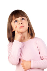 Pensive small girl with pink t-shirt