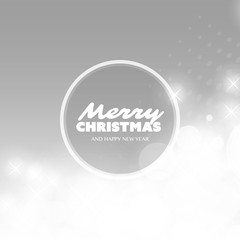 Merry Christmas - Silver Grey Modern Style Happy Holidays Greeting Card Design with Round Transparent Label on Sparkling Bright Blurred Background 