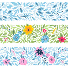 Fototapeta na wymiar Set of seamless floral borders. Could be used as divider, frame, etc