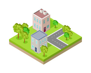 City Street Fragment Isometric Projection Vector 
