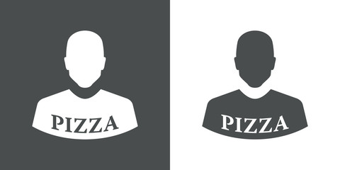 Icono plano silueta hombre con camiseta pizza gris y blanco