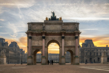 Fototapeta na wymiar Arc de Triomphe at the Place du Carrousel in Paris France at sunrise