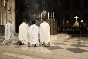Holy sacrament adoration in Notre Dame de Paris cathedral, Paris, France