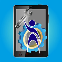 illustration of logo, smiley for repair, maintenance, phone, laptop