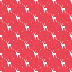 Red background with white reindeers. Vector texture for web pages, wallpaper, tablecloth, packaging, wrapping paper, textile, background for invitation card or holiday decor.