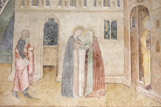 Fresco of the Visitation, Abondance abbey church, Abondance, Haute Savoie, France