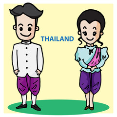 Thai man and woman cute vector character