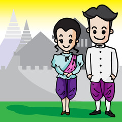Thai man and woman cute vector character