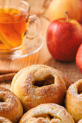 Homemade sweet yeast buns with apple filling.