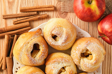 Homemade sweet yeast buns with apple filling.