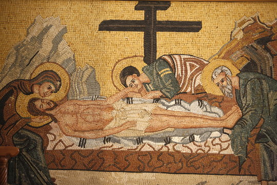 Greek Orthodox icon depicting Christ's entombment, St. George's Orthodox church, Madaba, Jordan