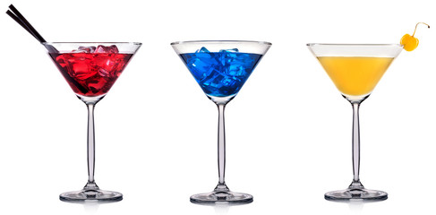 alcohol cocktail set on a white with fresh summer fruits