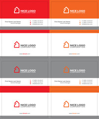 simple house business cards, gray, red and orange colors