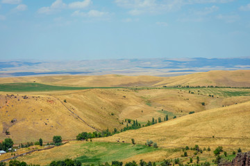 Fototapeta na wymiar Endless kazakh grassland steppe landscape