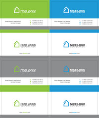 simple house business cards, gray, green and blue colors