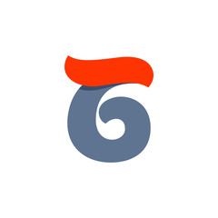Number six logo with fast speed red flag line.