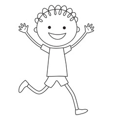 Running boy in black and white color