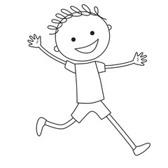 Running boy in black and white color