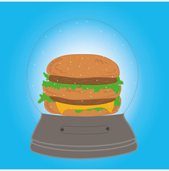 hamburger in a snow globe. Christmas composition. vector illustration.