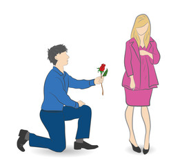 a man gives a woman a rose flower. Valentine's Day. vector illustration.