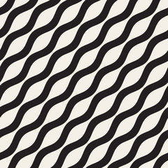Wavy Ripple Lines. Vector Seamless Black and White Pattern.