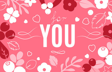 Vector flat flowers and berries background, creative color pattern.