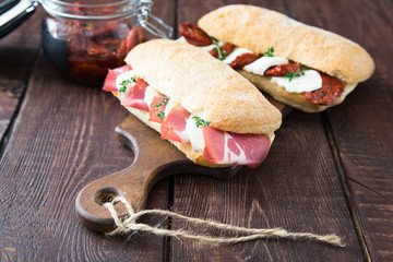 assorted sandwiches. sandwich Caprese with mozzarella 