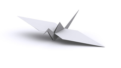 White origami crane 3d illustration render