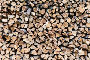 Pile of wood logs ready for winter