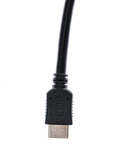 Black audio video HDMI computer cable isolated on white backgrou