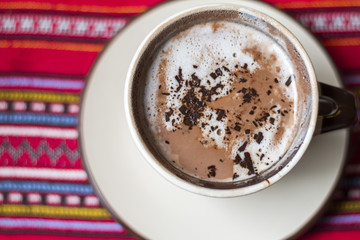 Top view of hot chocolate in a cup