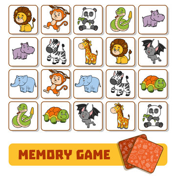 Memory Game For Children, Cards With Zoo Animals