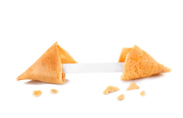 Fortune cookie with blank message isolated on white